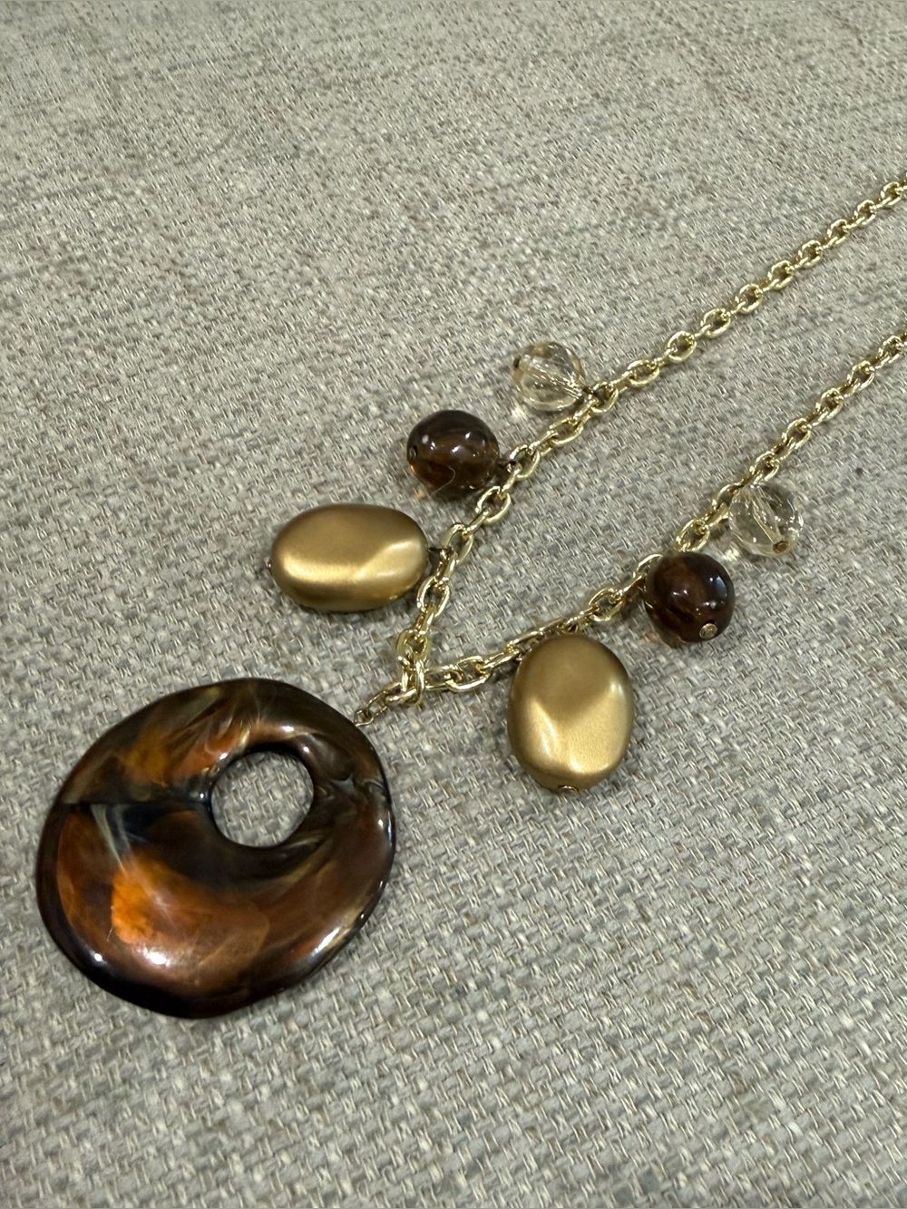 Gold-Tone Brown Swirl Pendant Necklace